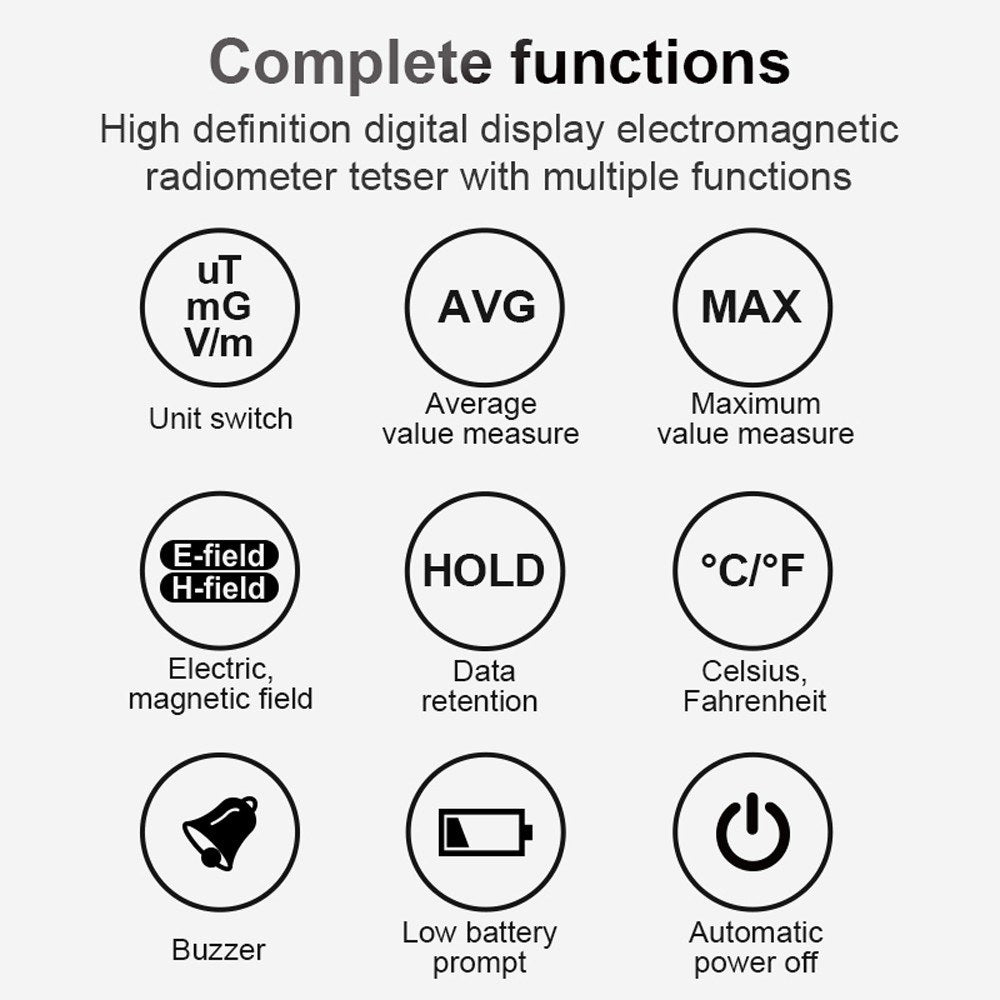 Multi-Function Electromagnetic Radiation & Temperature Humidity Detector with Digital Color Display