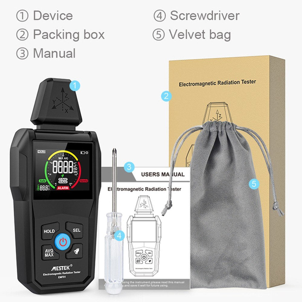 Multi-Function Electromagnetic Radiation & Temperature Humidity Detector with Digital Color Display