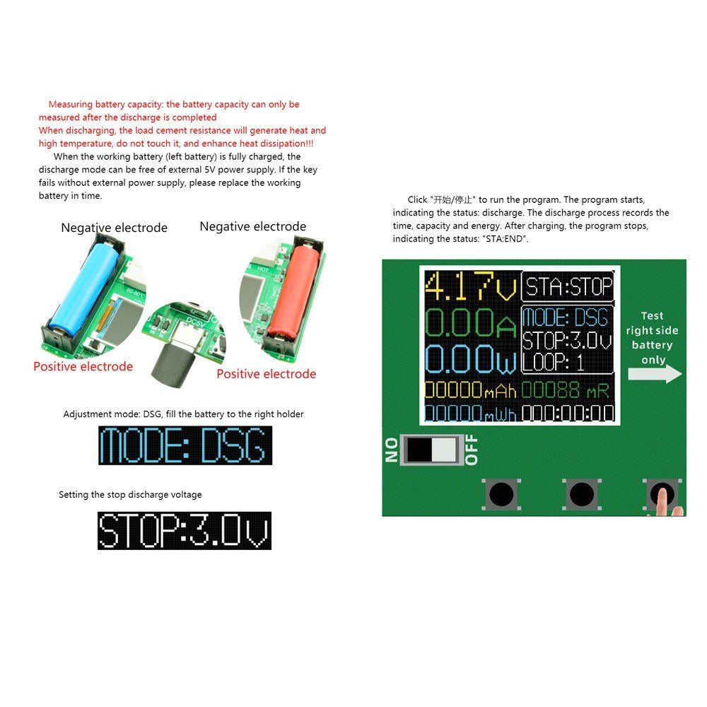 18650 Battery Capacity Tester with 1.77 Display, Internal Resistance Measurement, Type-C, Capacity Division, Cycling Function