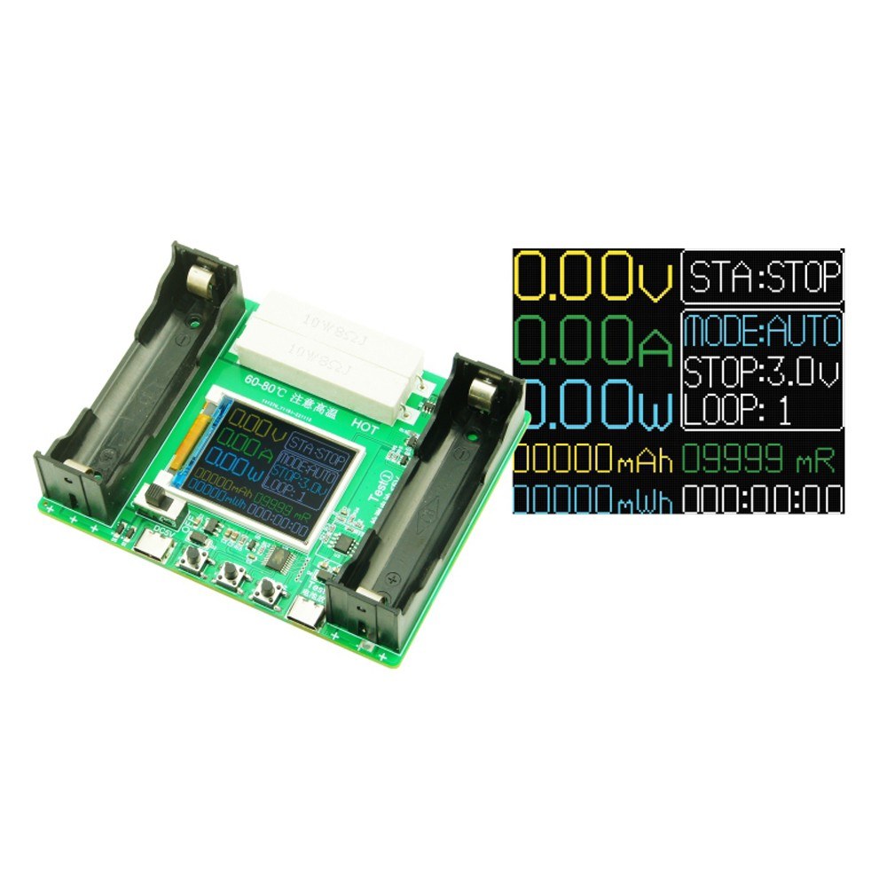 18650 Battery Capacity Tester with 1.77 Display, Internal Resistance Measurement, Type-C, Capacity Division, Cycling Function