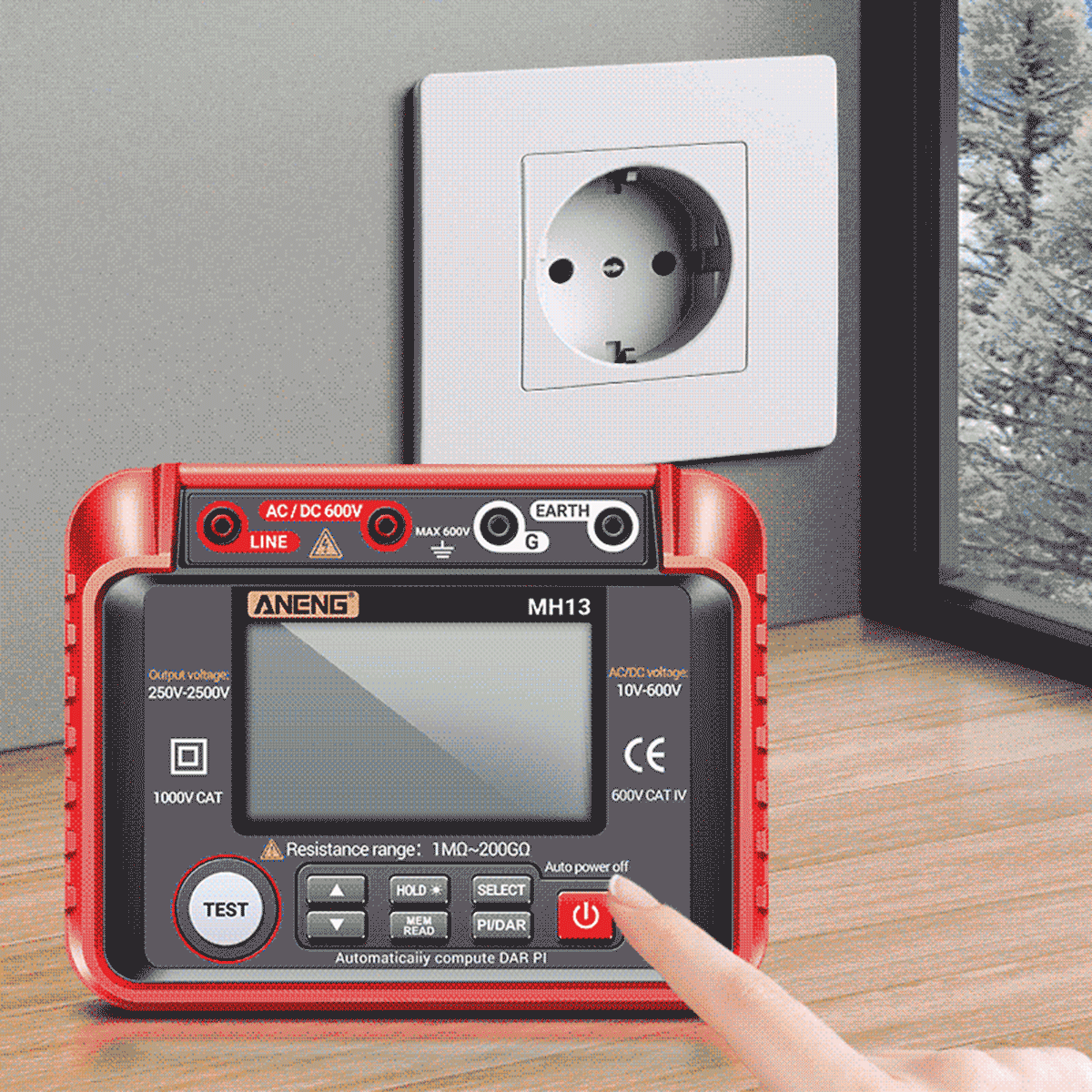 ANENG MH13 Digital Insulation Resistance Tester 250V-2500V, 1MΩ-200GΩ Megohm Meter, Auto Range, 2000 Counts LCD, 10V-600V AC/DC Voltmeter, 100 Data Storage