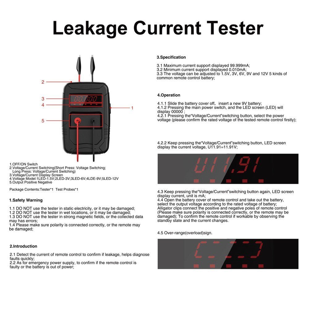 Adjustable Voltage Leakage Current Tester with Remote Control, Circuit Board Repair, Induction Keys, and Microamp Measurement