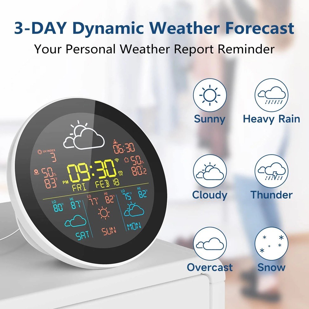 Tuya WiFi Smart Weather Station with 3-Day Forecast, Wireless Thermometer & Hygrometer