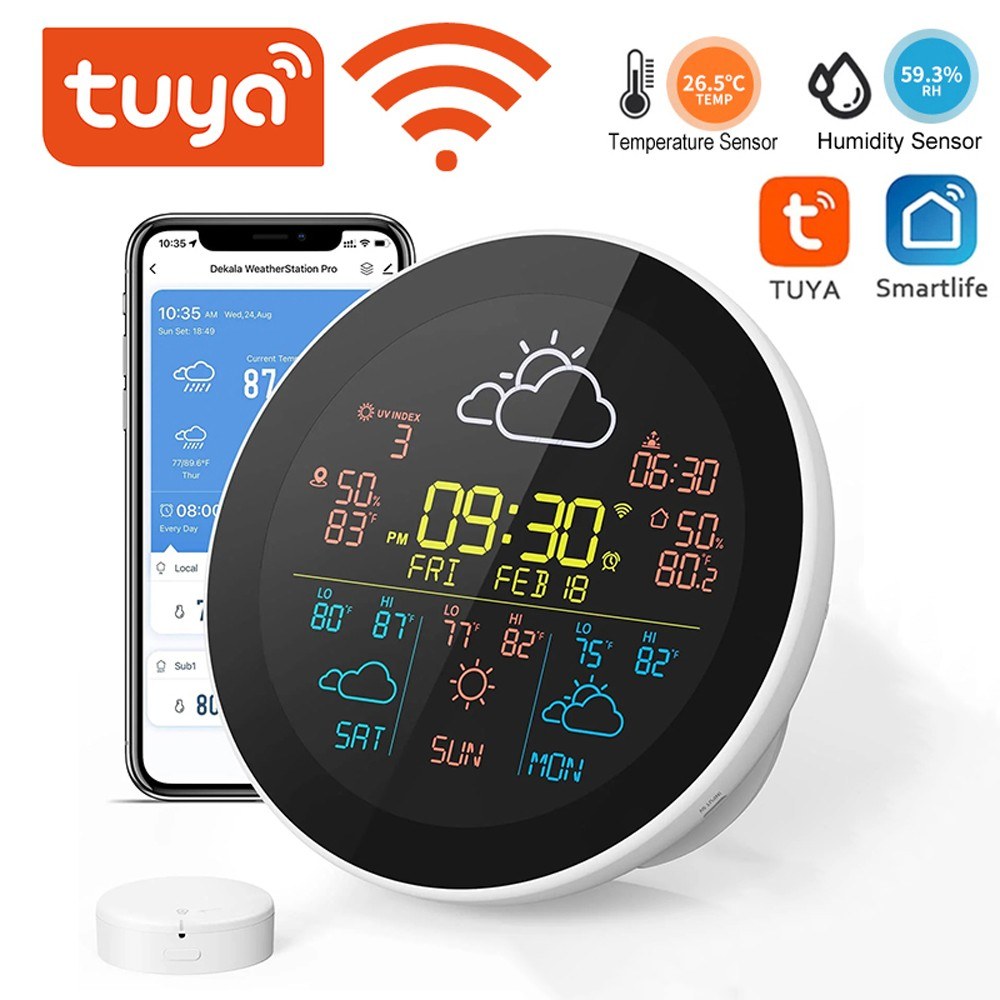 Tuya WiFi Smart Weather Station with 3-Day Forecast, Wireless Thermometer & Hygrometer