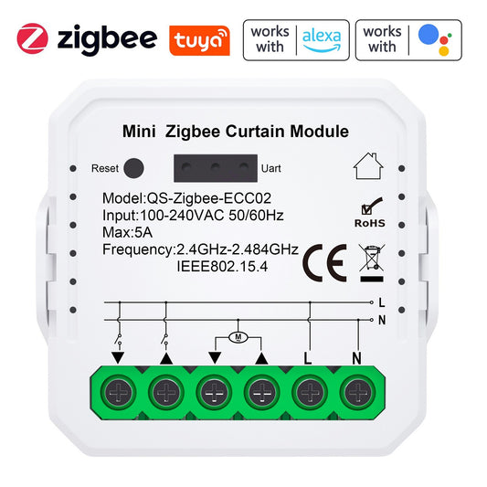 Tuya ZigBee Smart Curtain Module – Remote Control via Mobile App, Alexa & Google Home Compatible, Requires Gateway