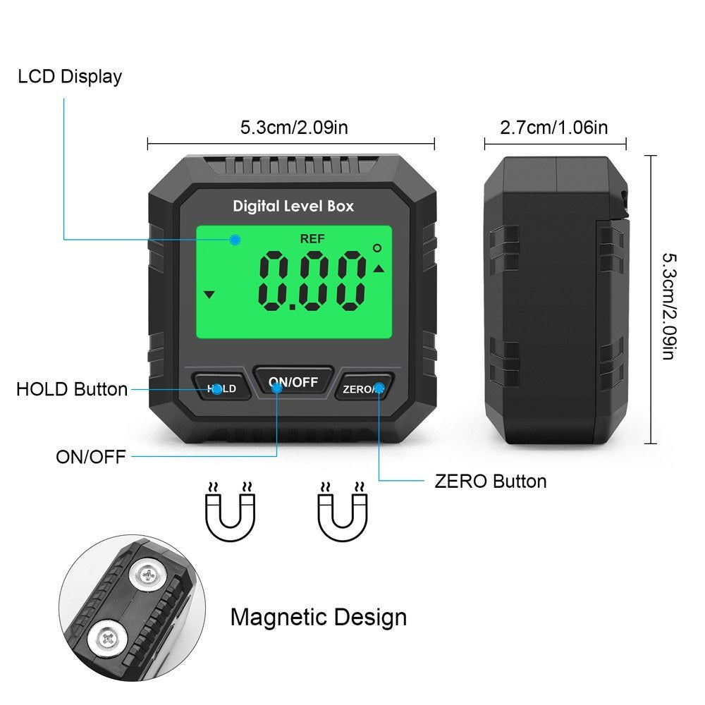 Digital Magnetic Angle Meter with LCD Backlight for Incline Measurement and Slope Conversion (Excludes Spirit Bubble)