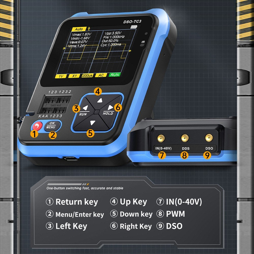 FNIRSI DSO-TC3 3-in-1 Digital Oscilloscope & Transistor Tester with Signal Generator & 2.4 TFT Display (Standard)