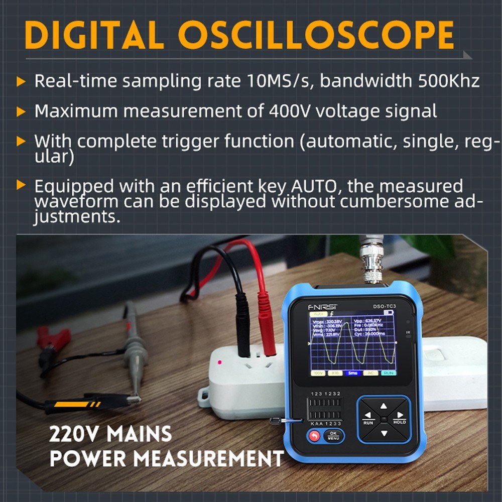 FNIRSI DSO-TC3 3-in-1 Digital Oscilloscope & Transistor Tester with Signal Generator & 2.4 TFT Display (Standard)