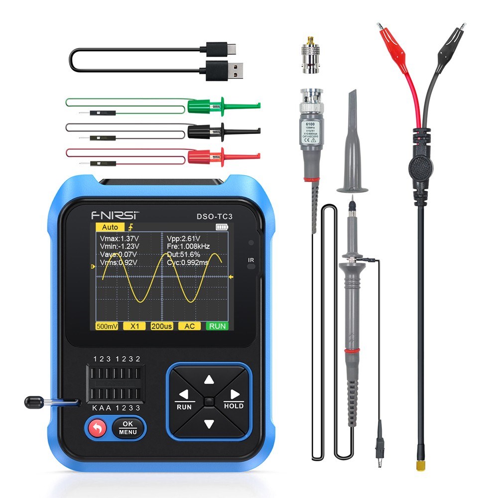 FNIRSI DSO-TC3 3-in-1 Digital Oscilloscope & Transistor Tester with Signal Generator & 2.4 TFT Display (Standard)