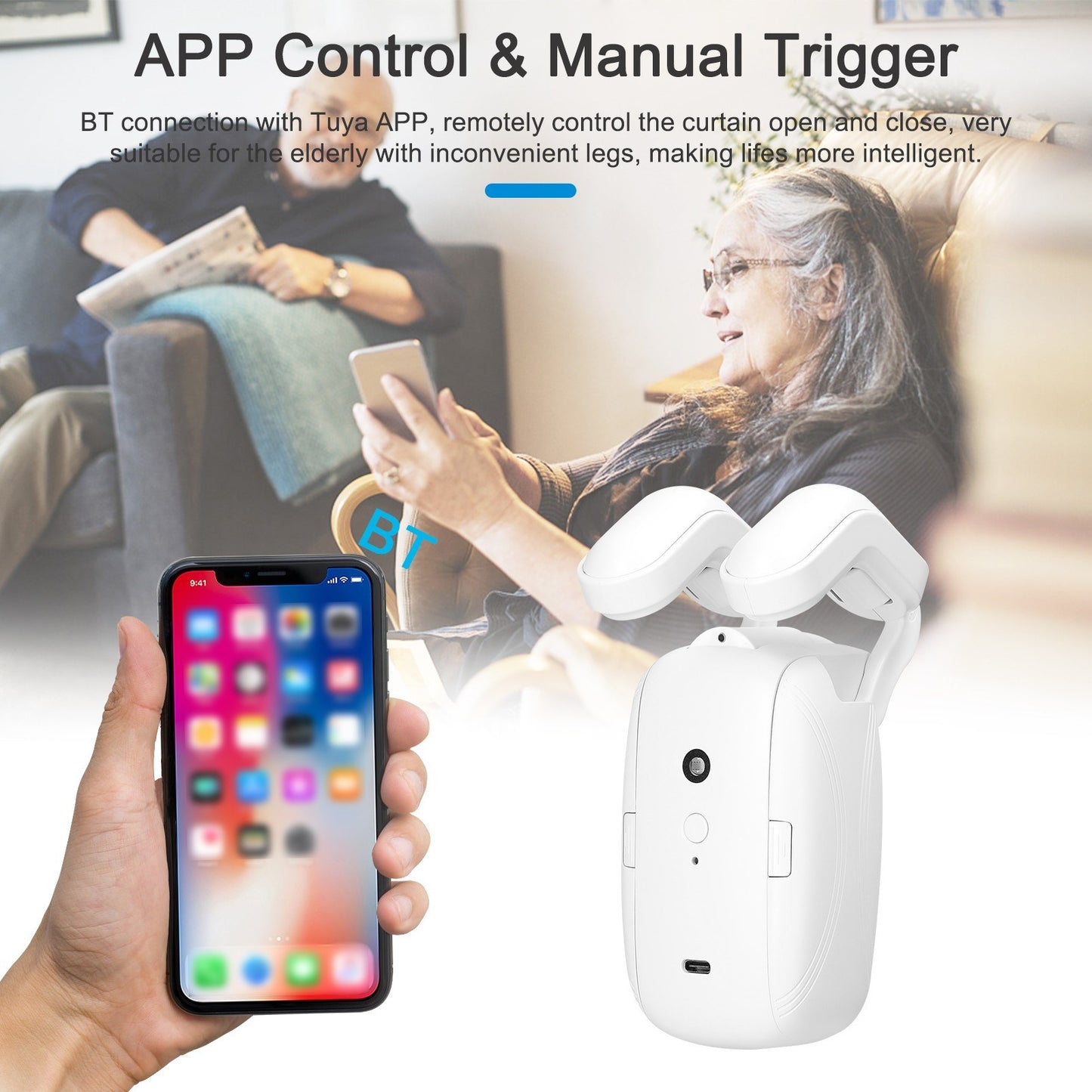 Smart Curtain Opener Set: 2PCS Tuya BT Motor, APP Remote, Alexa & Google Home Compatible