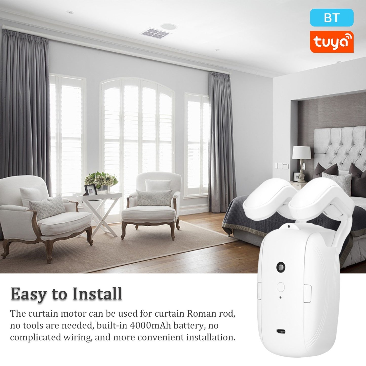 Smart Curtain Opener Set: 2PCS Tuya BT Motor, APP Remote, Alexa & Google Home Compatible