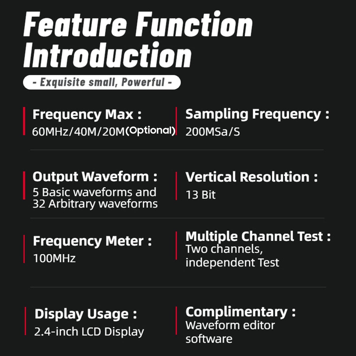 20MHz Dual-Channel Arbitrary Waveform Generator, 200MSa/s, 8k Storage, 2.4 TFT LCD