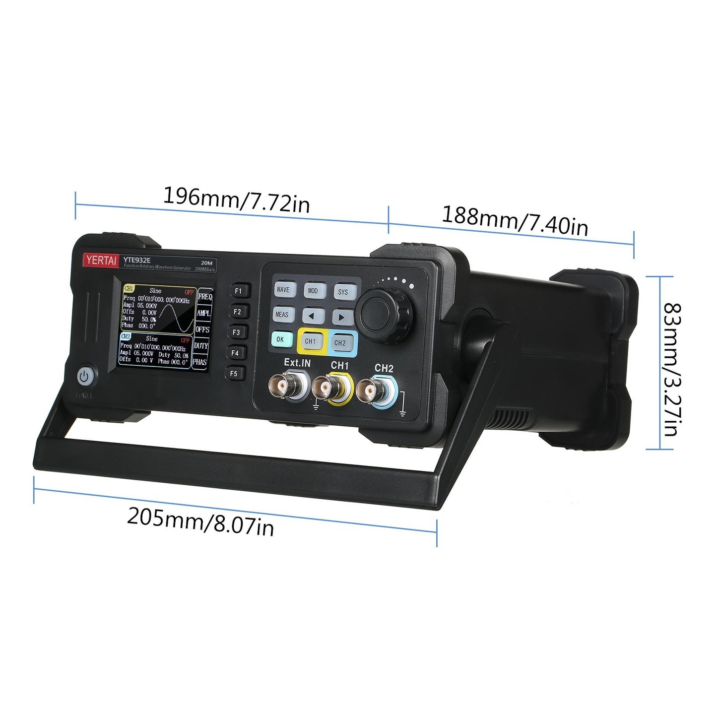 20MHz Dual-Channel Arbitrary Waveform Generator, 200MSa/s, 8k Storage, 2.4 TFT LCD