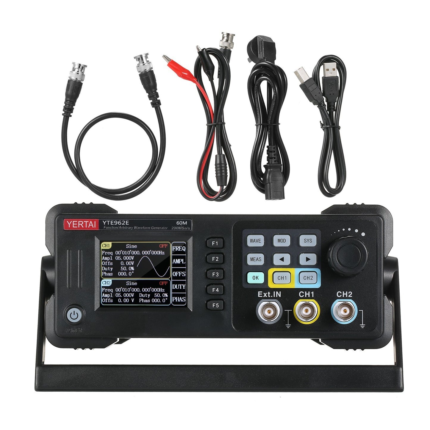 20MHz Dual-Channel Arbitrary Waveform Generator, 200MSa/s, 8k Storage, 2.4 TFT LCD