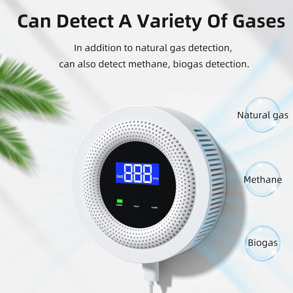 Tuya WiFi Gas Leak Detector with Voice Prompt, Remote Alarm, Concentration Display & USB Power Supply