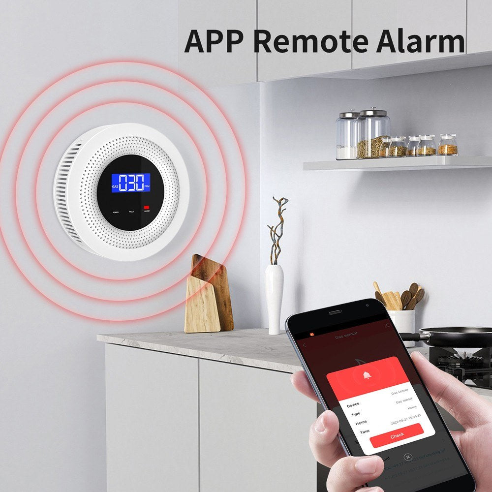 Tuya WiFi Gas Leak Detector with Voice Prompt, Remote Alarm, Concentration Display & USB Power Supply