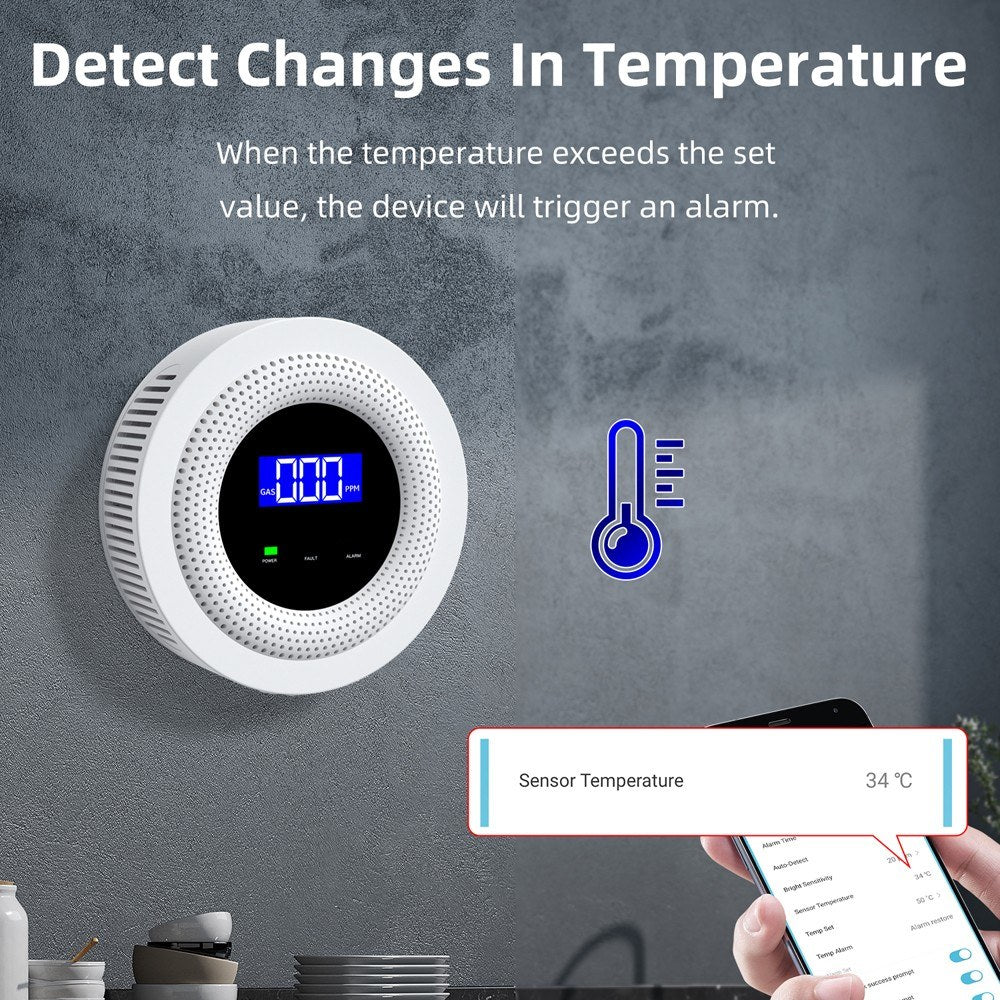 Tuya WiFi Gas Leak Detector with Voice Prompt, Remote Alarm, Concentration Display & USB Power Supply