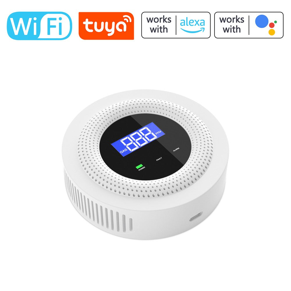 Tuya WiFi Gas Leak Detector with Voice Prompt, Remote Alarm, Concentration Display & USB Power Supply