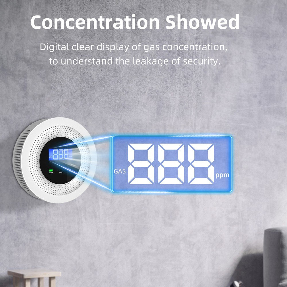 Tuya WiFi Gas Leak Detector with Voice Prompt, Remote Alarm, Concentration Display & USB Power Supply
