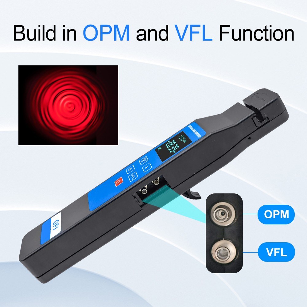 4-in-1 Fiber Optic Identifier with LCD Display & 10mW Visual Fault Locator for 0.25-3.0mm Fibers