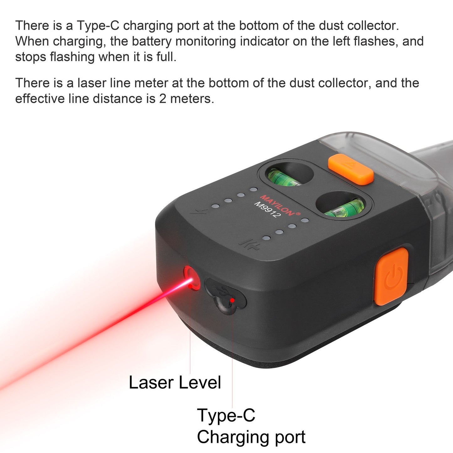 Dual Function Electric Drilling Dust Collector & Laser Level Bracket with 5m Red Laser