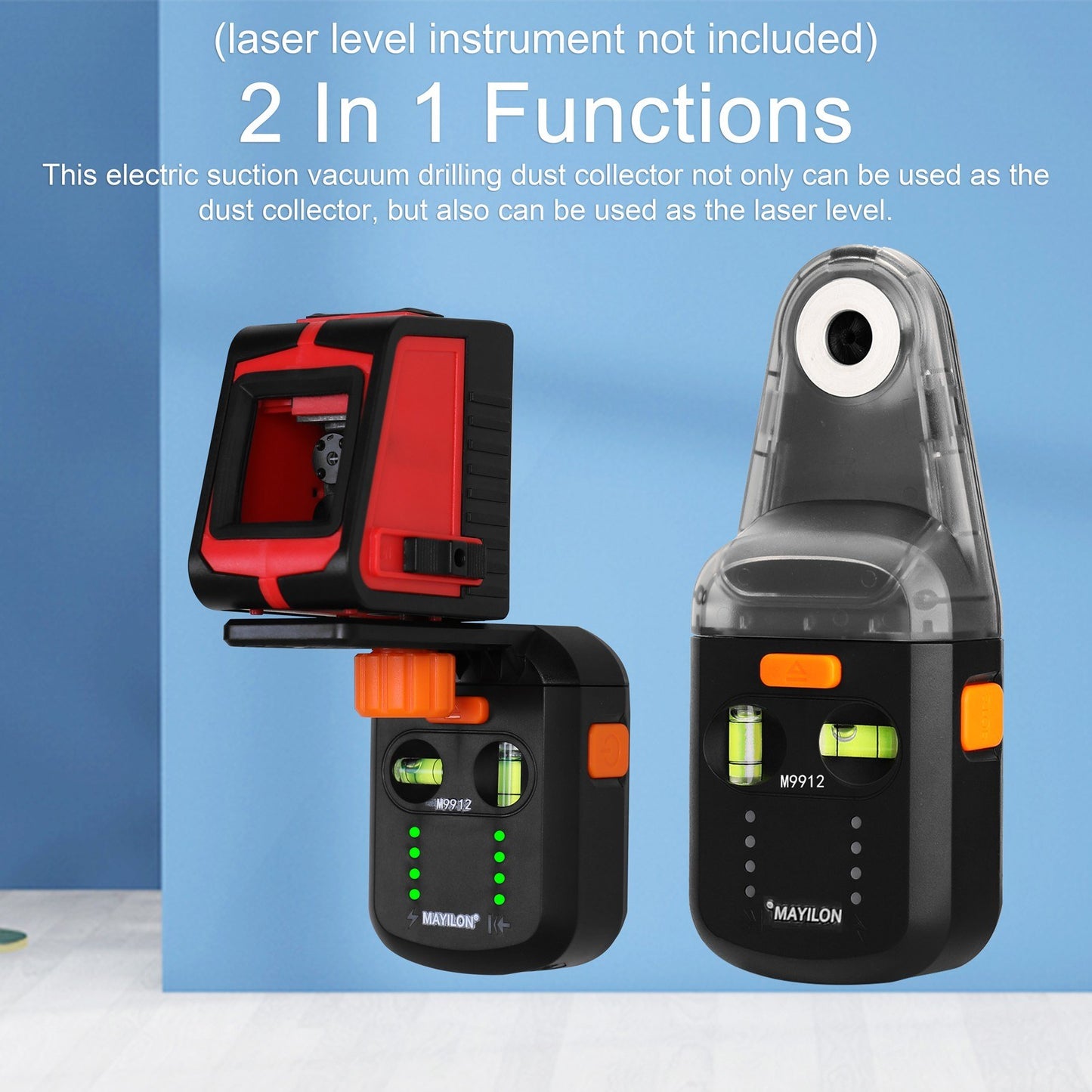 Dual Function Electric Drilling Dust Collector & Laser Level Bracket with 5m Red Laser