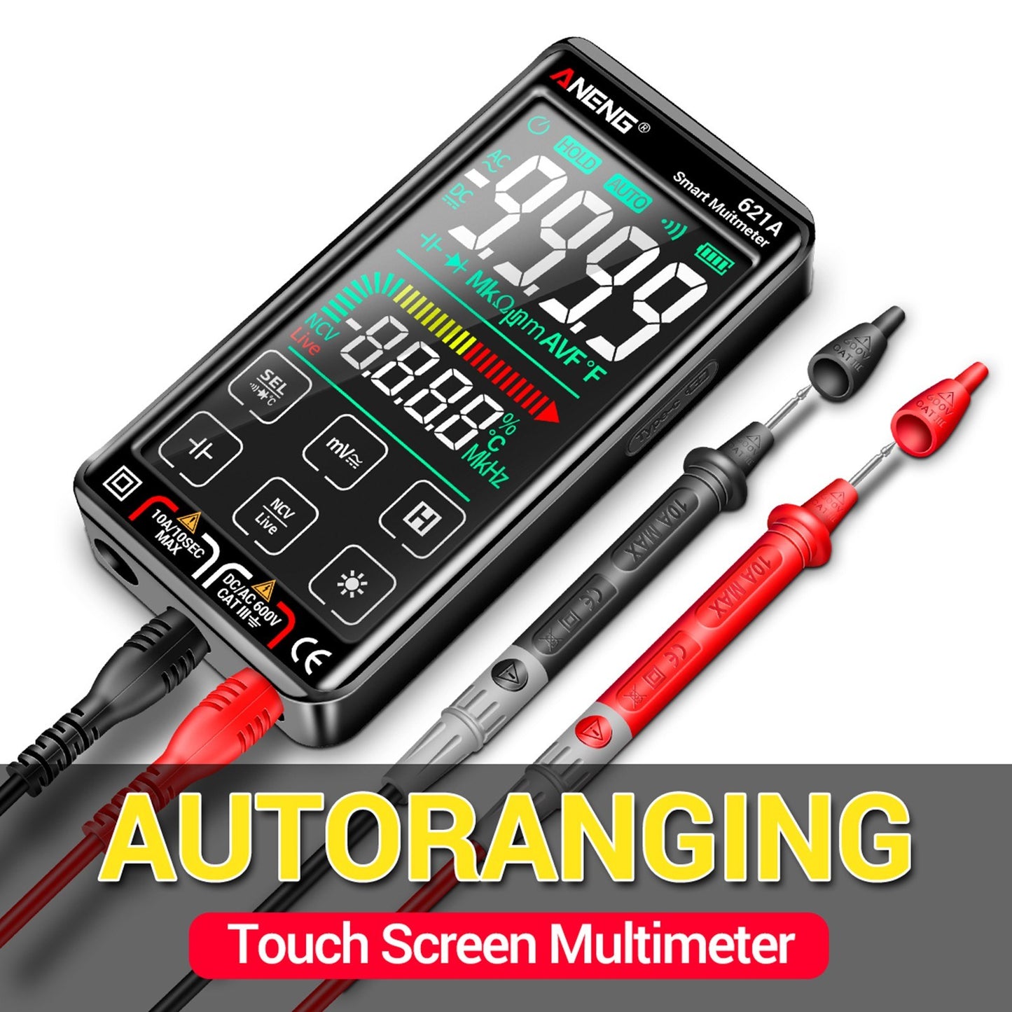 ANENG 621A Touch Screen Digital Multimeter 9999 Counts Auto Range Portable Rechargeable NCV Meter