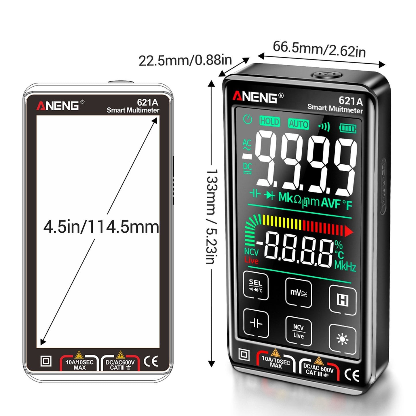 ANENG 621A Touch Screen Digital Multimeter 9999 Counts Auto Range Portable Rechargeable NCV Meter