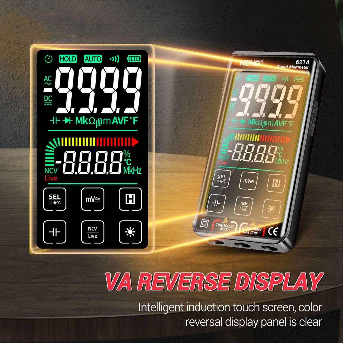ANENG 621A Touch Screen Digital Multimeter 9999 Counts Auto Range Portable Rechargeable NCV Meter