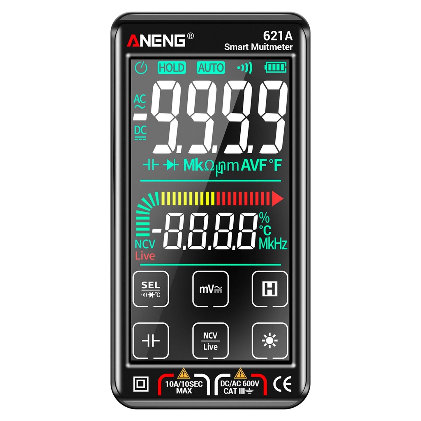 ANENG 621A Touch Screen Digital Multimeter 9999 Counts Auto Range Portable Rechargeable NCV Meter