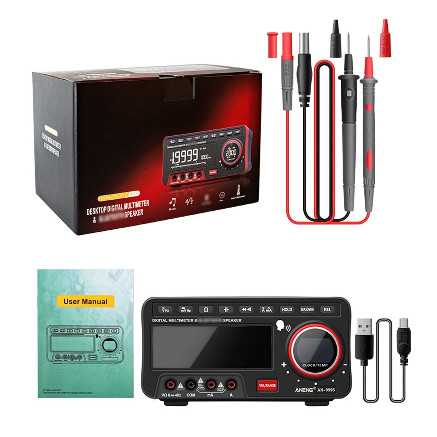 ANENG 2-In-1 Bluetooth Speaker AC/DC Bench Multimeter, 19999 Counts True-RMS Voice Broadcast (Non-Rechargeable)