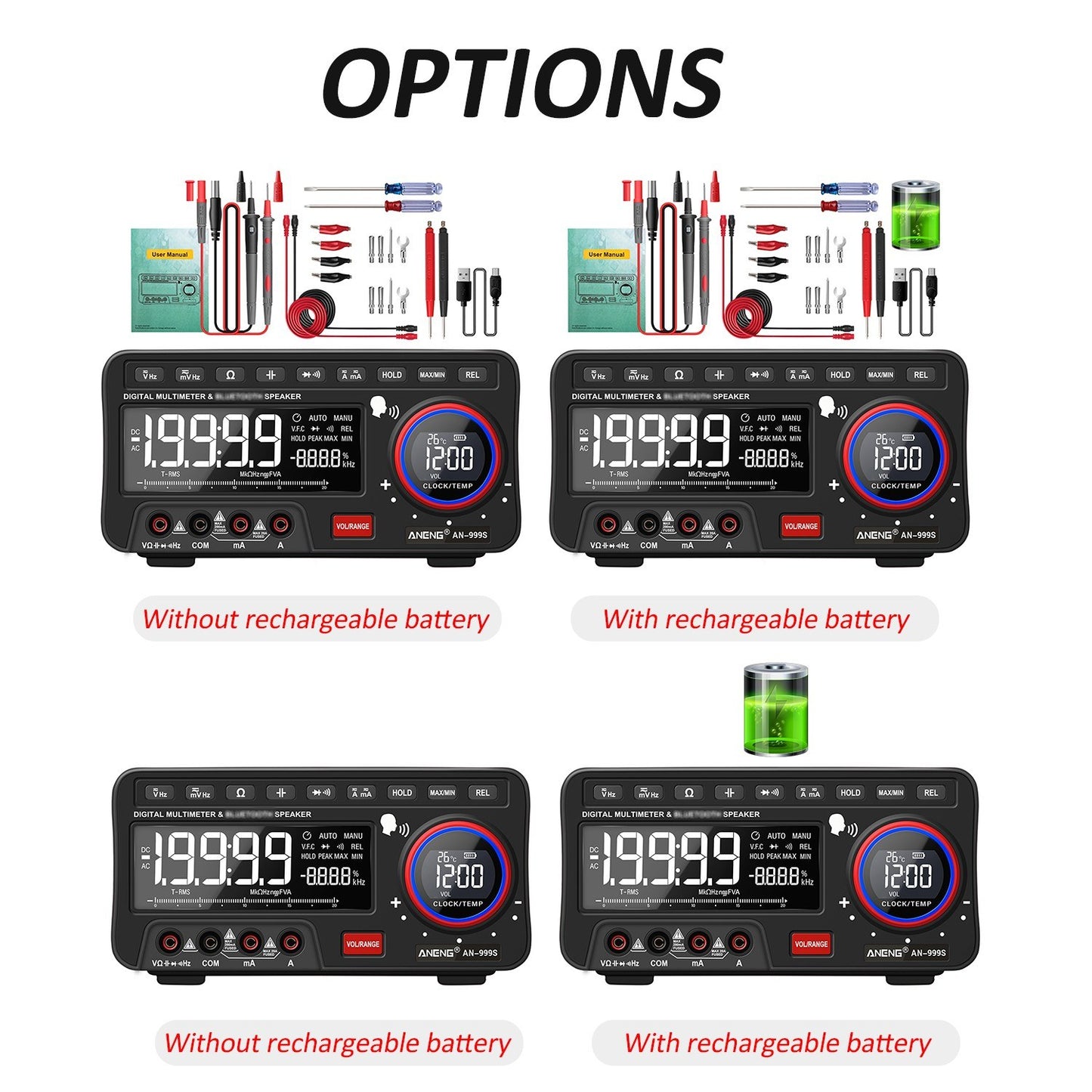 ANENG 2-In-1 Bluetooth Speaker AC/DC Bench Multimeter, 19999 Counts True-RMS Voice Broadcast (Non-Rechargeable)