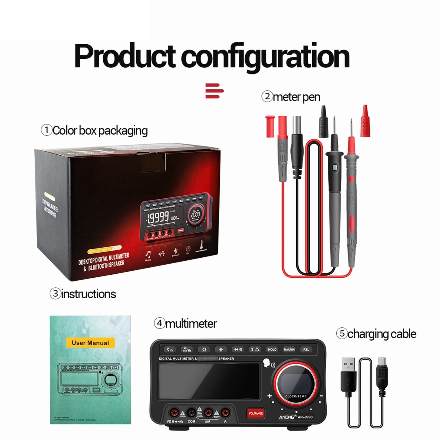 ANENG 2-In-1 Bluetooth Speaker AC/DC Bench Multimeter, 19999 Counts True-RMS Voice Broadcast (Non-Rechargeable)