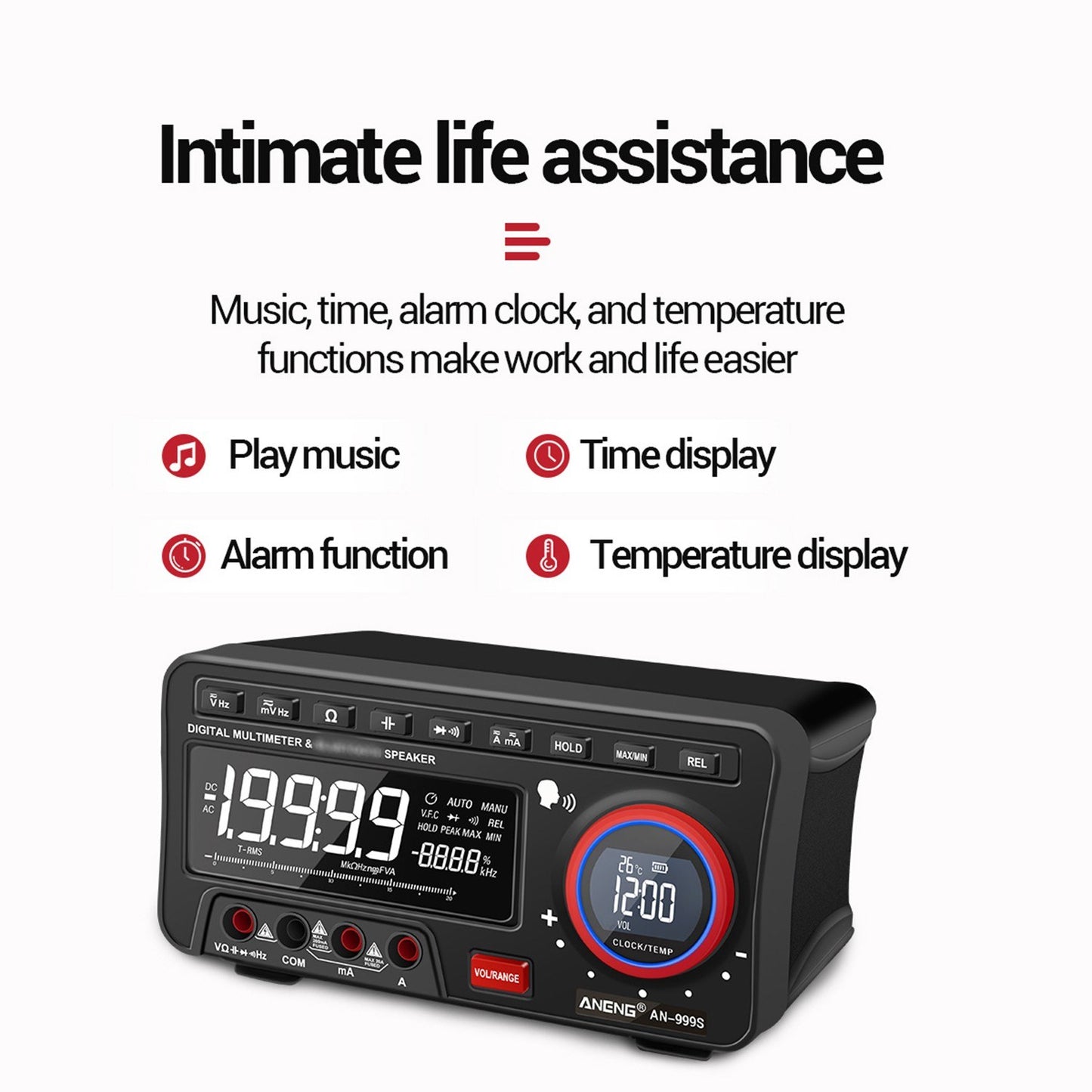 ANENG 2-In-1 Bluetooth Speaker AC/DC Bench Multimeter, 19999 Counts True-RMS Voice Broadcast (Non-Rechargeable)