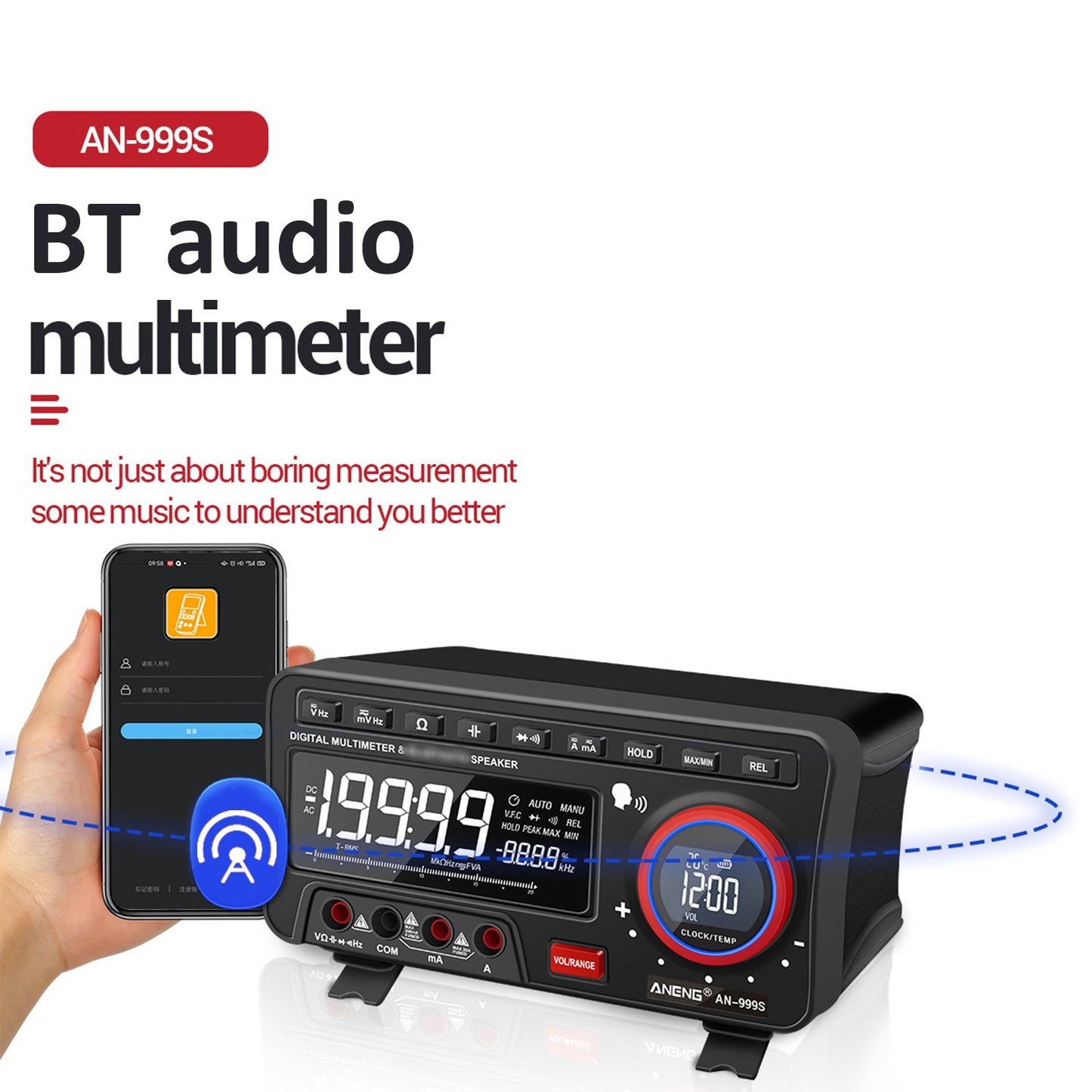 ANENG 2-In-1 Bluetooth Speaker AC/DC Bench Multimeter, 19999 Counts True-RMS Voice Broadcast (Non-Rechargeable)