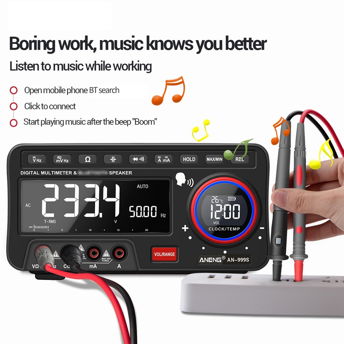 ANENG 2-In-1 Bluetooth Speaker AC/DC Bench Multimeter, 19999 Counts True-RMS Voice Broadcast (Non-Rechargeable)