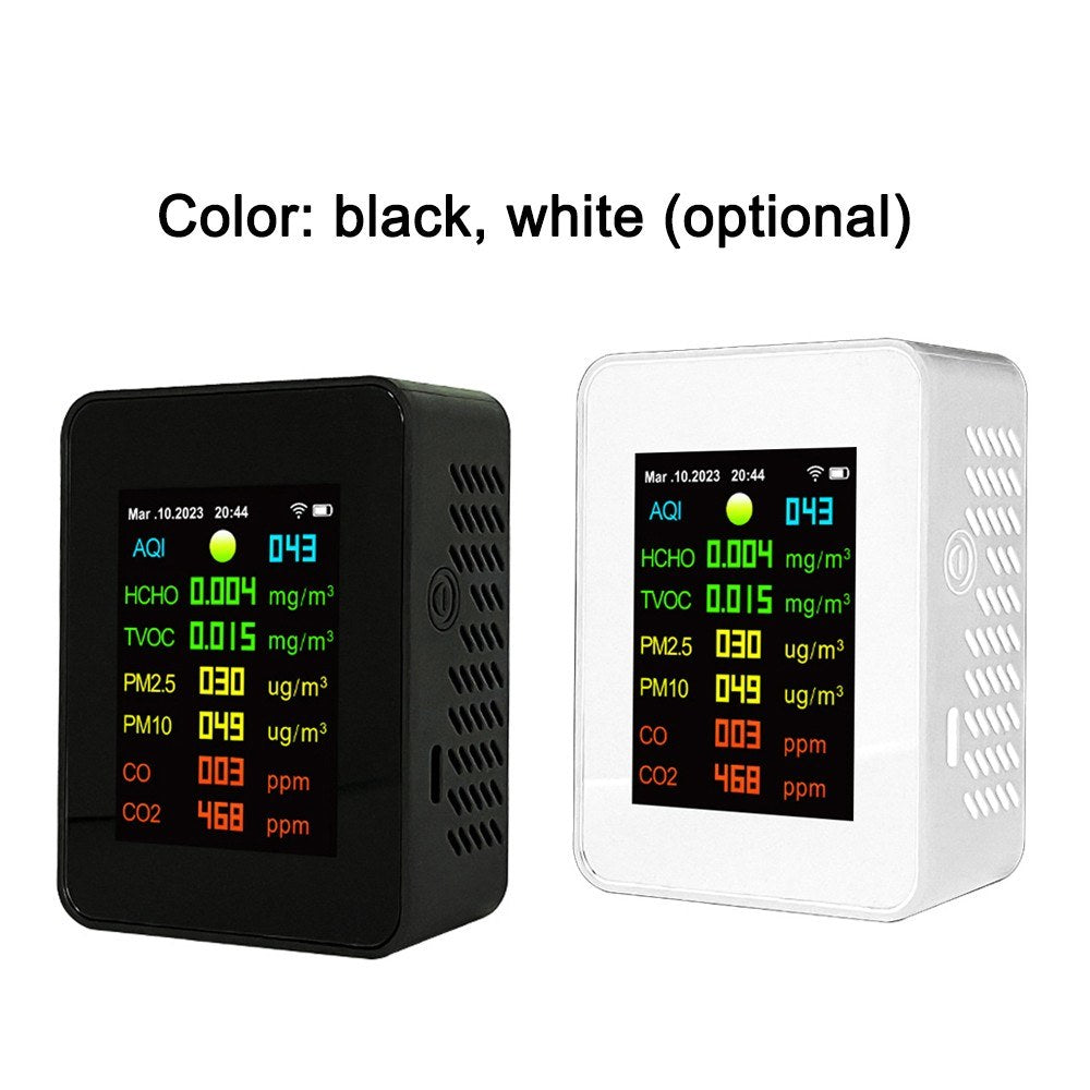 Tuya WiFi 7-in-1 Portable Air Quality Meter: PM2.5, PM10, CO2, TVOC, HCHO, AQI Tester
