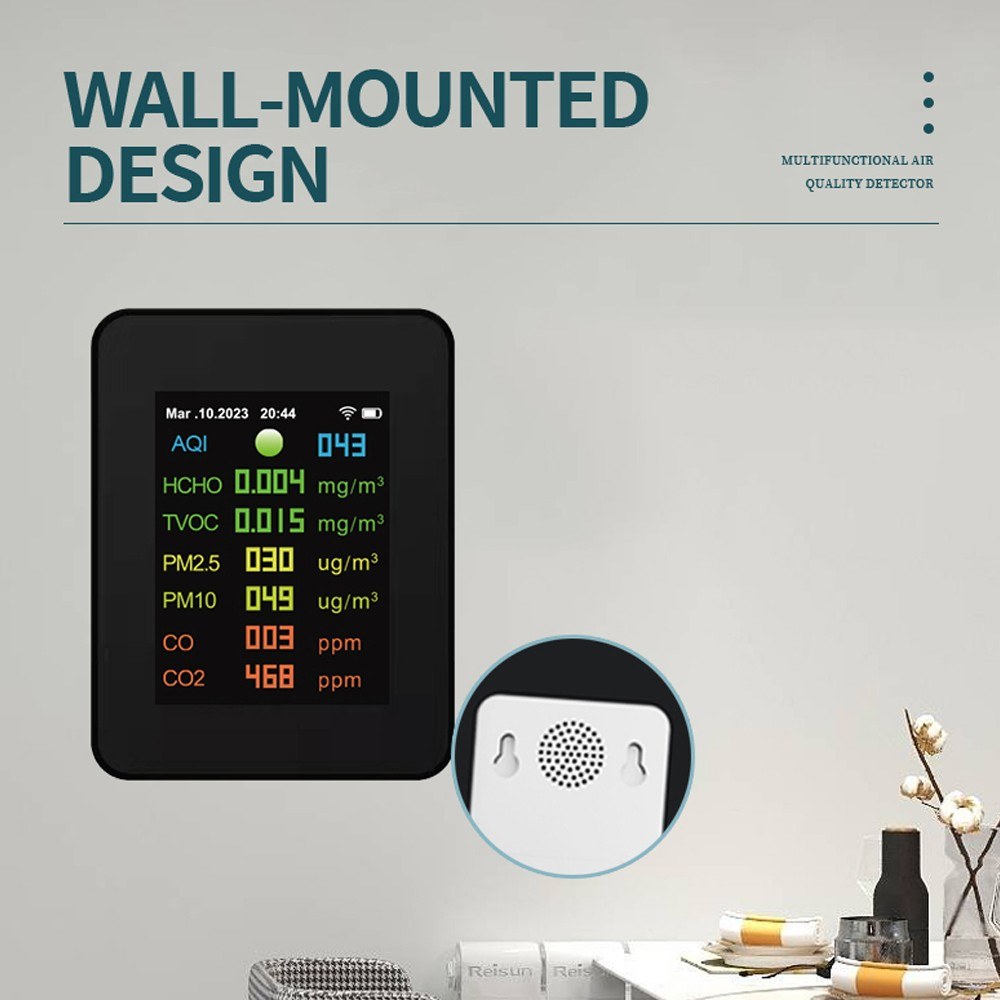 Tuya WiFi 7-in-1 Portable Air Quality Meter: PM2.5, PM10, CO2, TVOC, HCHO, AQI Tester