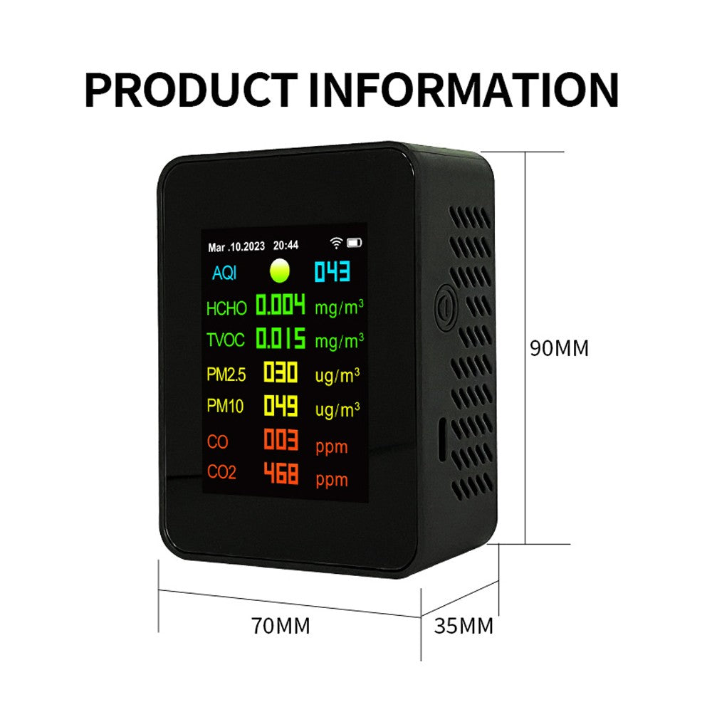 Tuya WiFi 7-in-1 Portable Air Quality Meter: PM2.5, PM10, CO2, TVOC, HCHO, AQI Tester