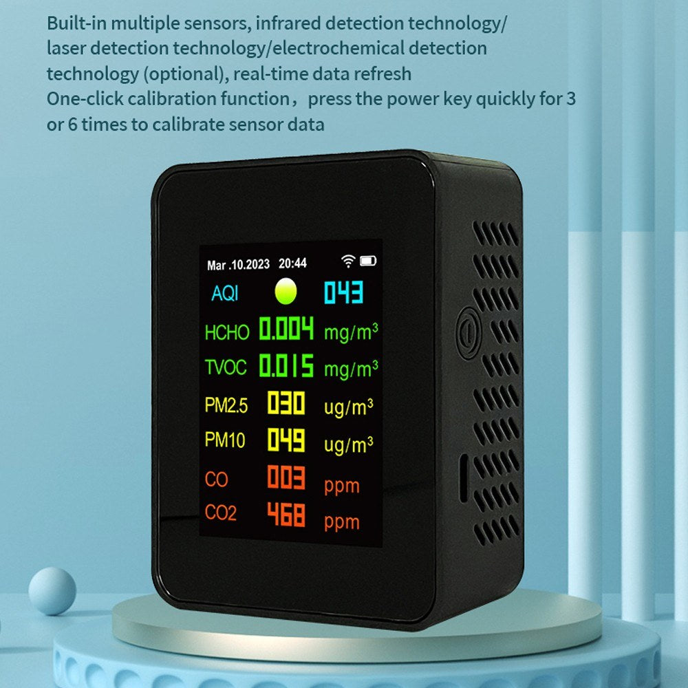 Tuya WiFi 7-in-1 Portable Air Quality Meter: PM2.5, PM10, CO2, TVOC, HCHO, AQI Tester