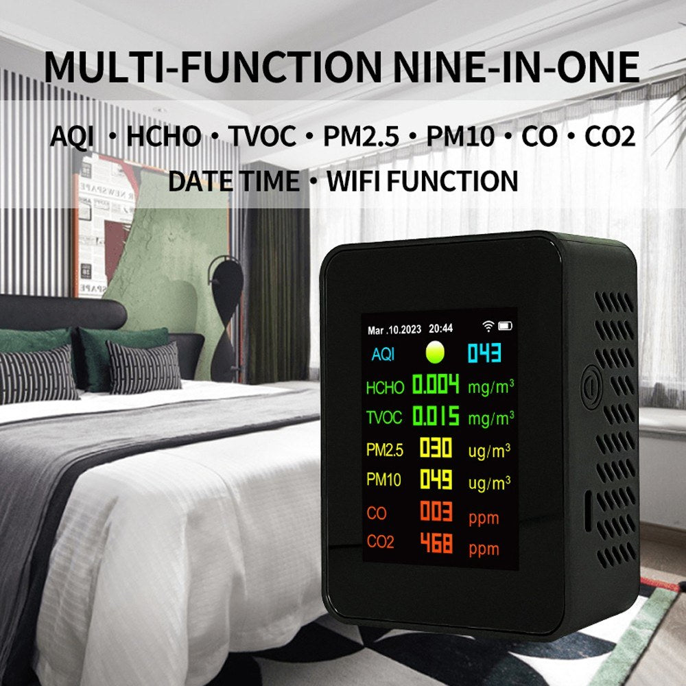 Tuya WiFi 7-in-1 Portable Air Quality Meter: PM2.5, PM10, CO2, TVOC, HCHO, AQI Tester
