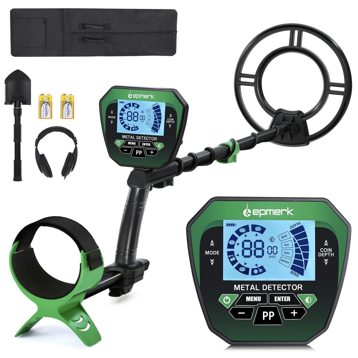 High-Accuracy Metal Detector for Kids & Adults with LCD, Adjustable Stem, 4 Modes, 10 Search Coil - Ideal for Gold, Silver, Coin and Treasure Hunting - Green