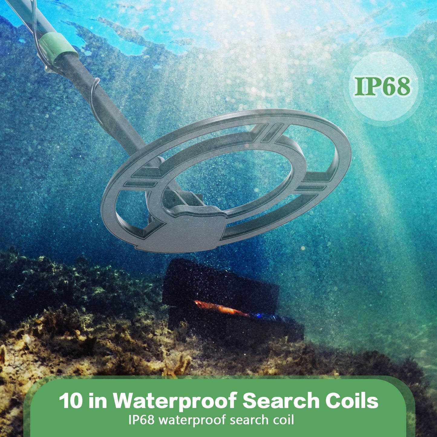 High-Accuracy Metal Detector for Kids & Adults with LCD, Adjustable Stem, 4 Modes, 10 Search Coil - Ideal for Gold, Silver, Coin and Treasure Hunting - Green