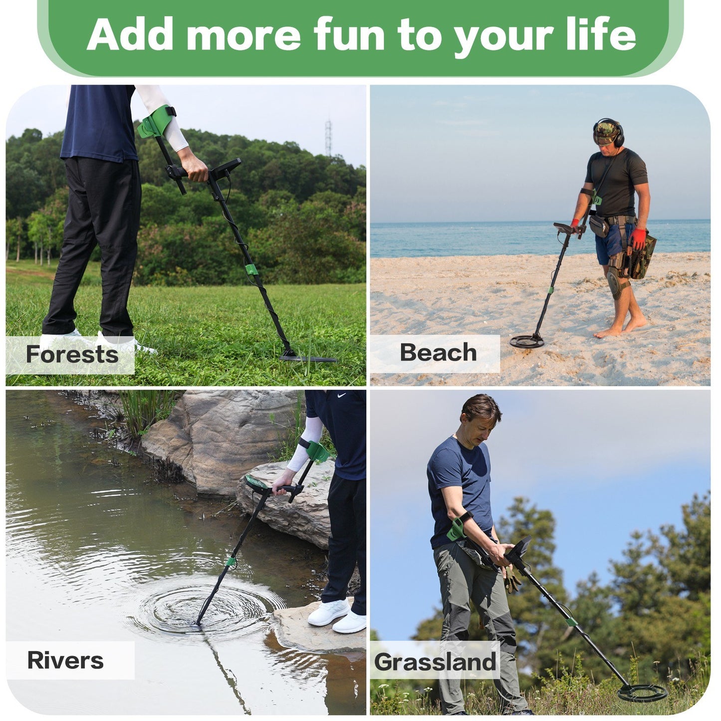 High-Accuracy Metal Detector for Kids & Adults with LCD, Adjustable Stem, 4 Modes, 10 Search Coil - Ideal for Gold, Silver, Coin and Treasure Hunting - Green
