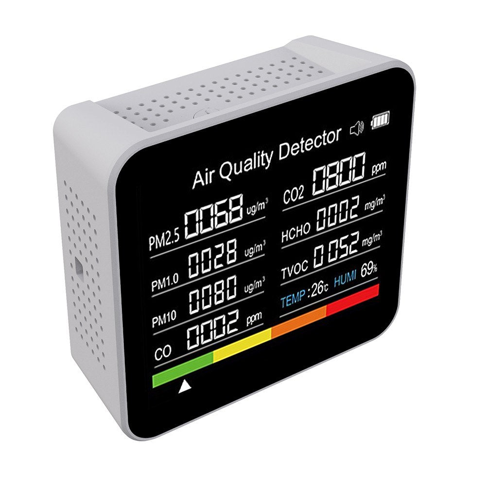 9-in-1 Air Quality Monitor: CO2, CO, TVOC, HCHO, PM2.5, PM1.0, PM10, Temperature, Humidity Detector