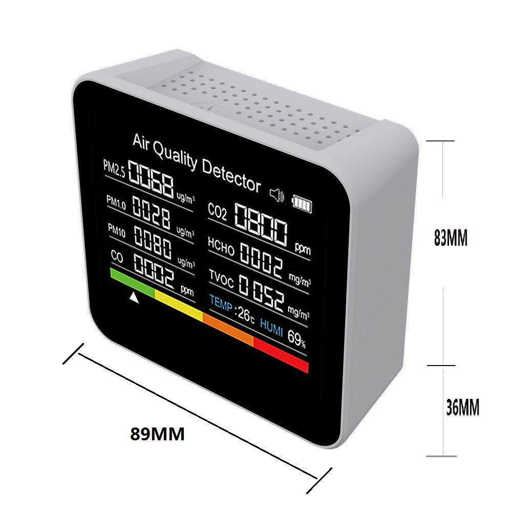 9-in-1 Air Quality Monitor: CO2, CO, TVOC, HCHO, PM2.5, PM1.0, PM10, Temperature, Humidity Detector