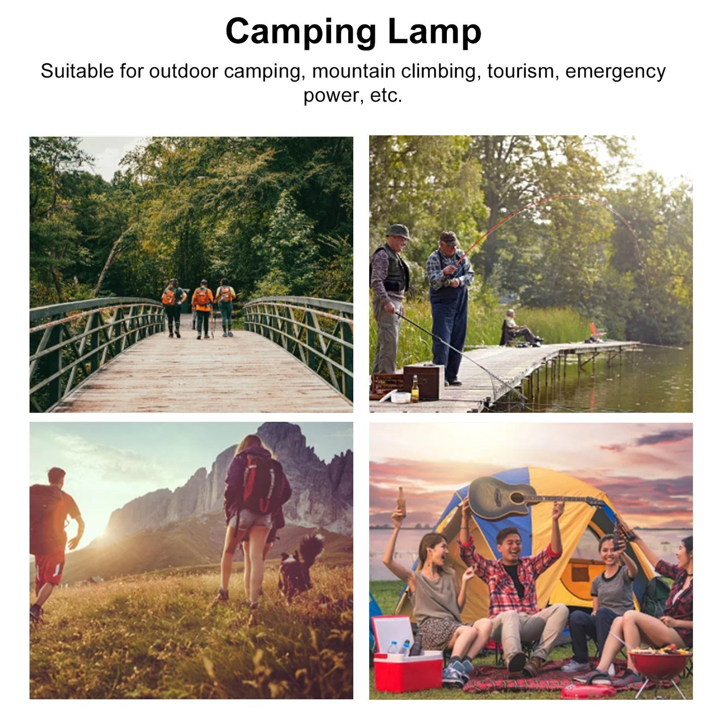 3-in-1 Portable Camping Lamp: Hand Crank Tent Light, Searchlight, SOS Flashlight with Adjustable Three-Color Temperatures