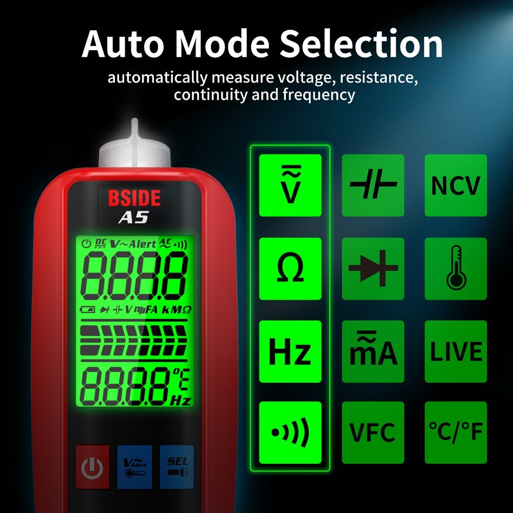 Professional Digital Multimeter - Voltage, Current, Resistance, Frequency, Diode, Temperature, Capacitance Measurement Tester with Backlit Display