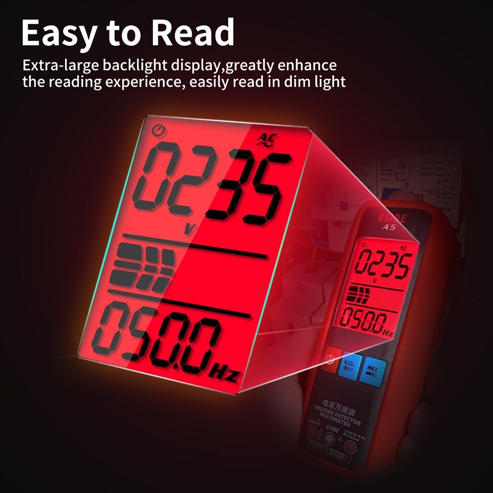 Professional Digital Multimeter - Voltage, Current, Resistance, Frequency, Diode, Temperature, Capacitance Measurement Tester with Backlit Display