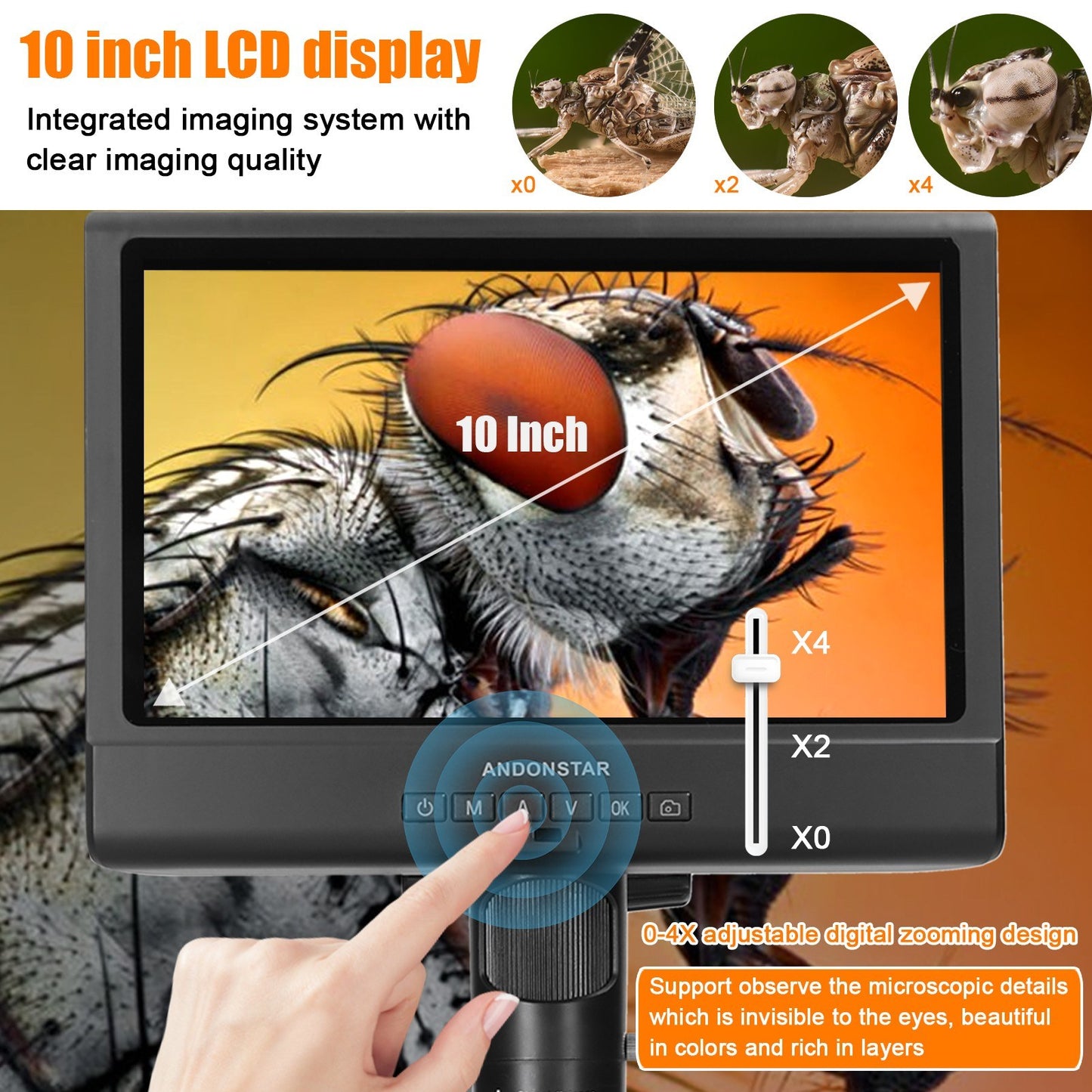 1080P Digital Soldering Microscope with 10-Inch LCD, 4X Magnification, Video & Photo Capture, LED Shadowless Lamp